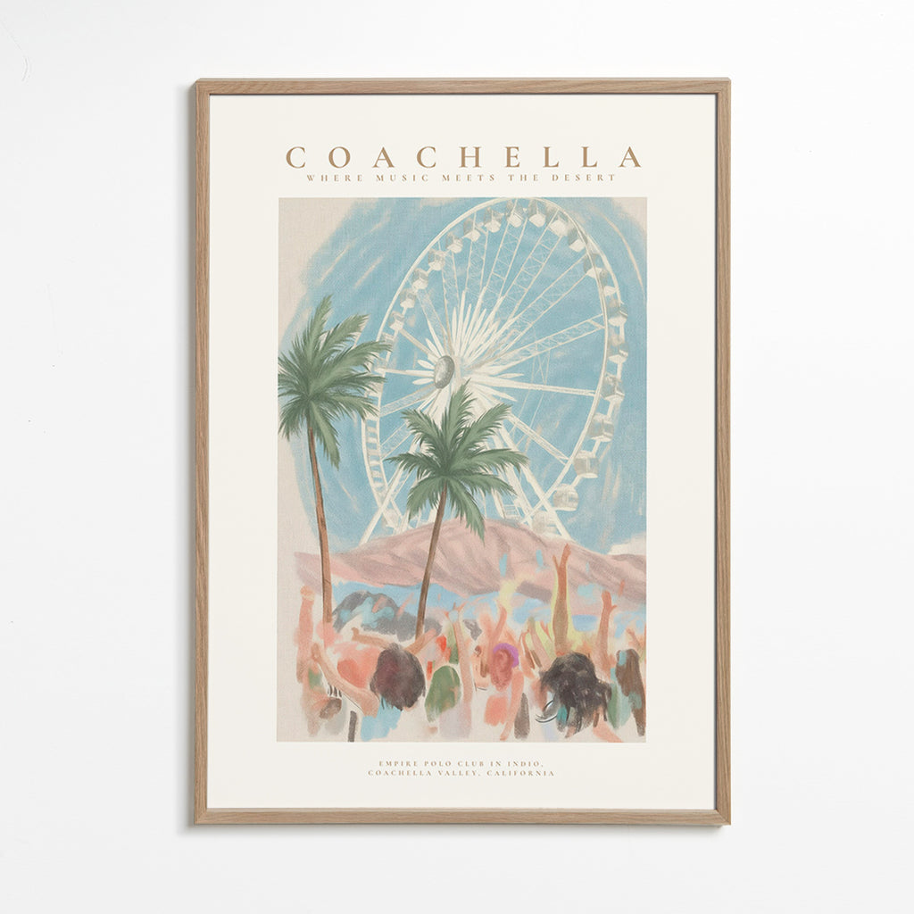 Coachella-illustration med pariserhjul og palmer