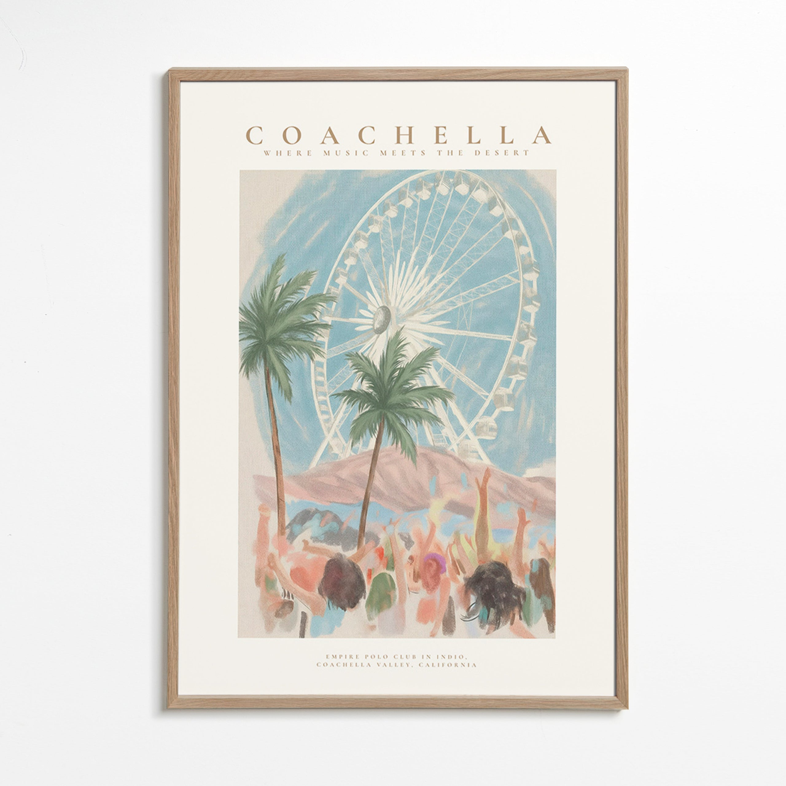 Coachella-illustration med pariserhjul og palmer