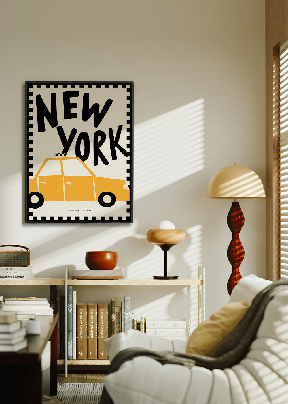 Byplakat New York taxi med markant typografi