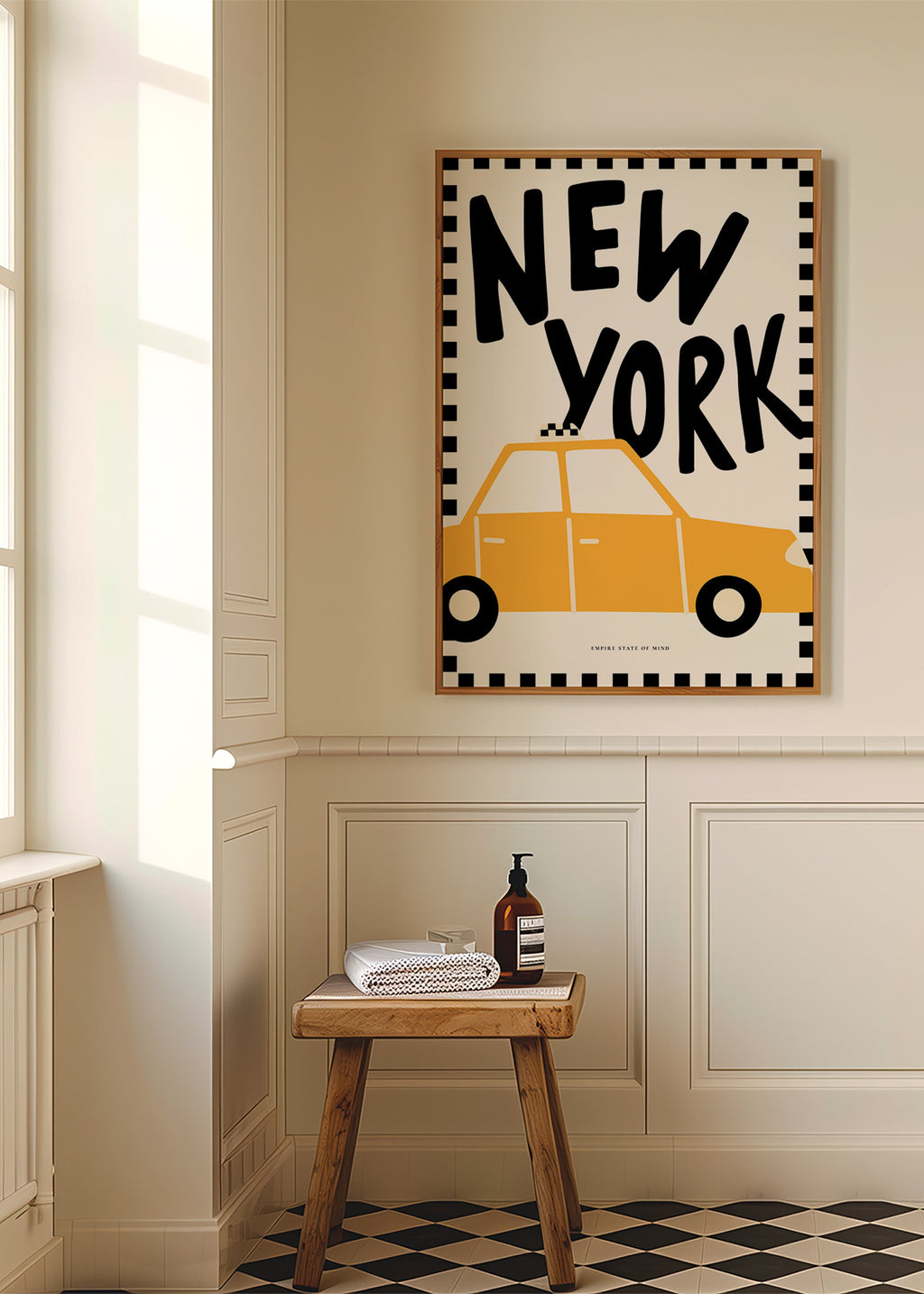 Byplakat New York taxi med markant typografi