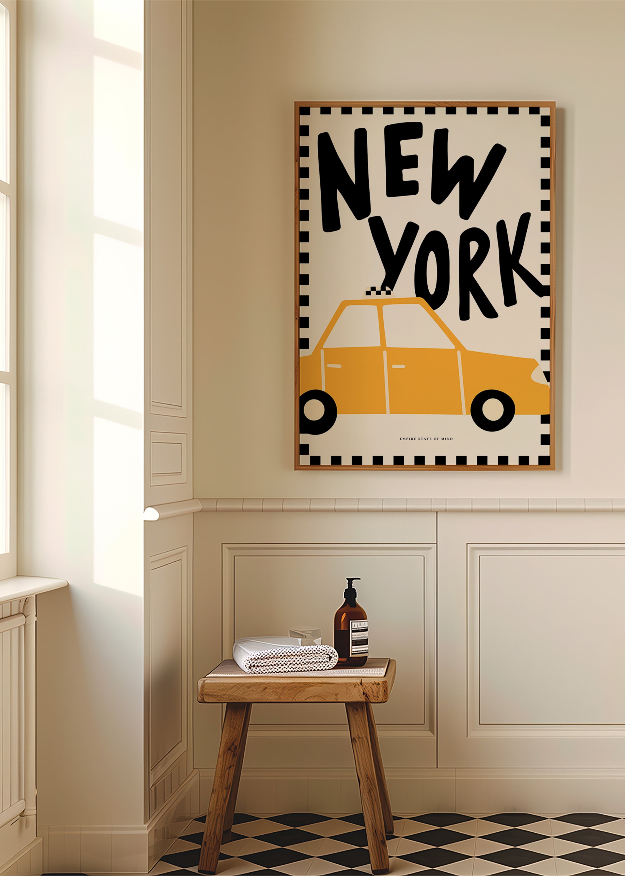 Byplakat New York taxi med markant typografi