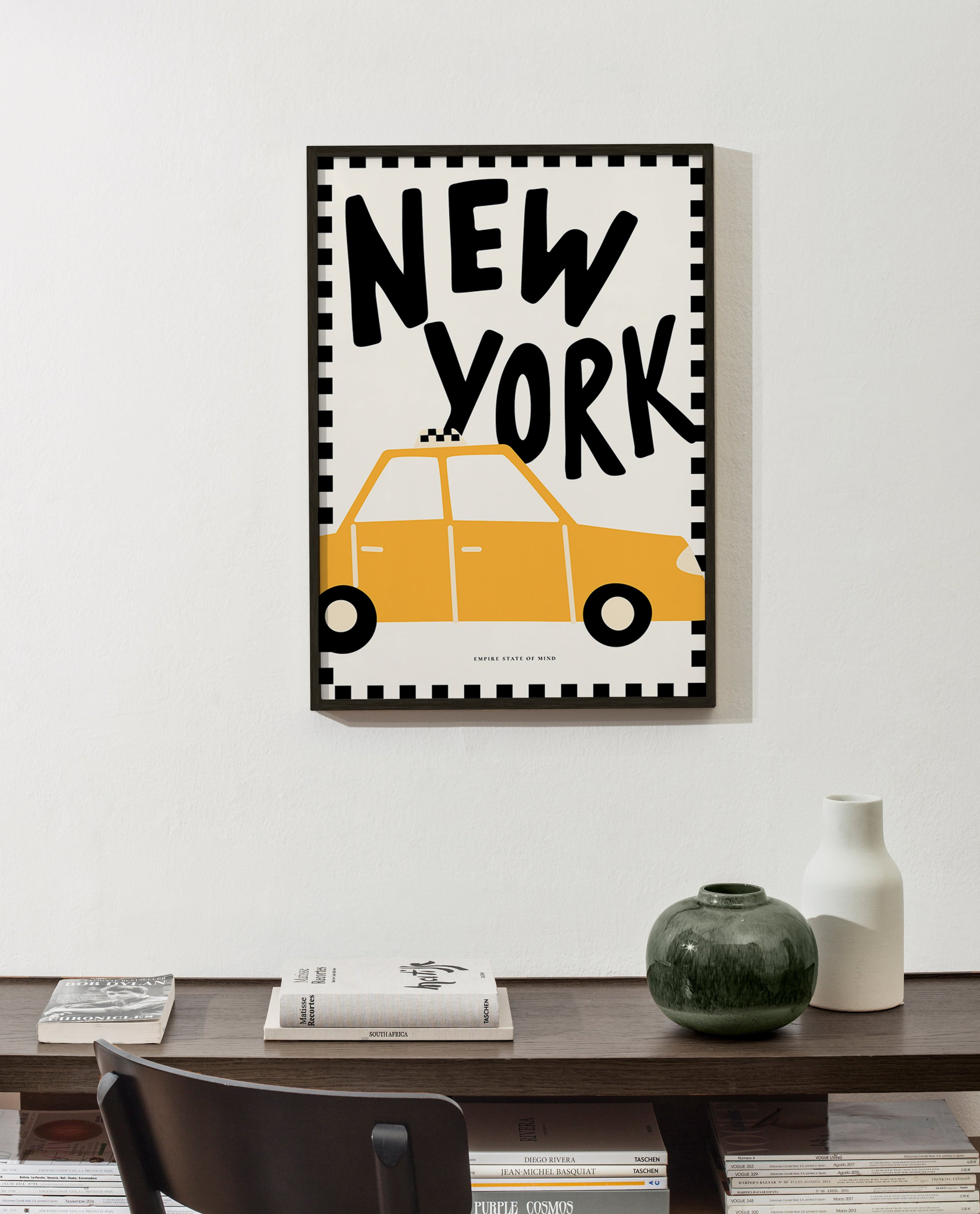 Byplakat New York taxi med markant typografi