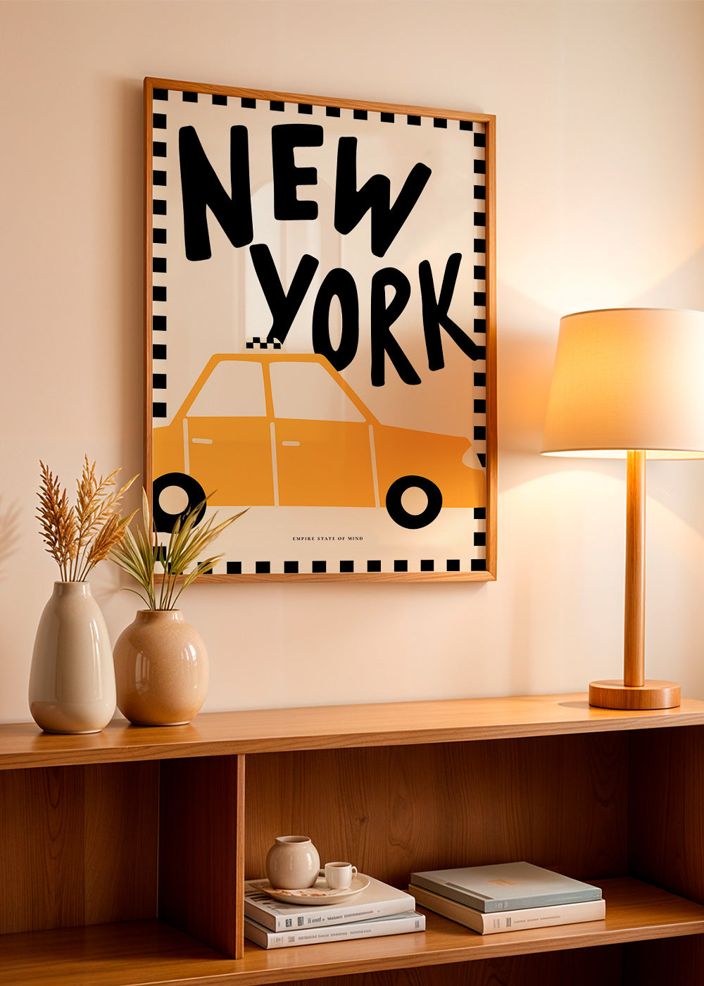 Byplakat New York taxi med markant typografi