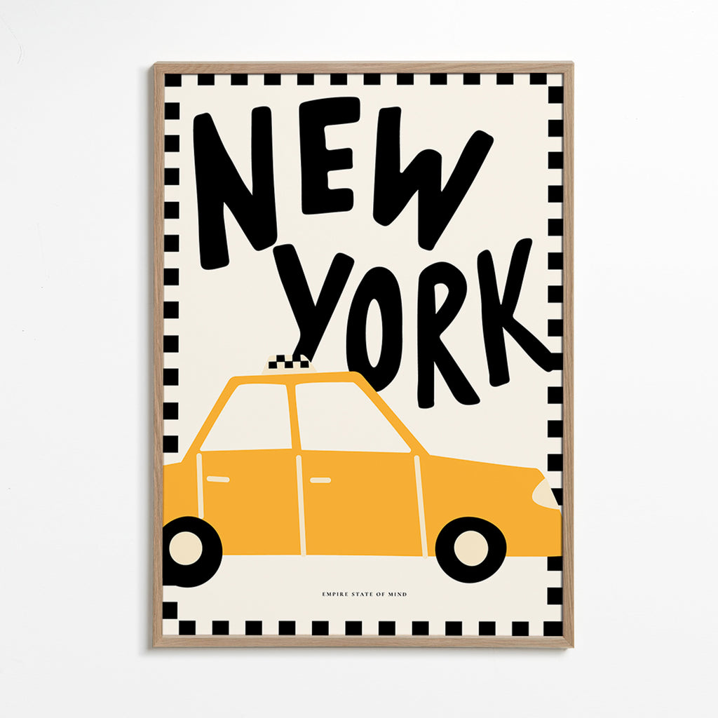 Byplakat New York taxi med markant typografi
