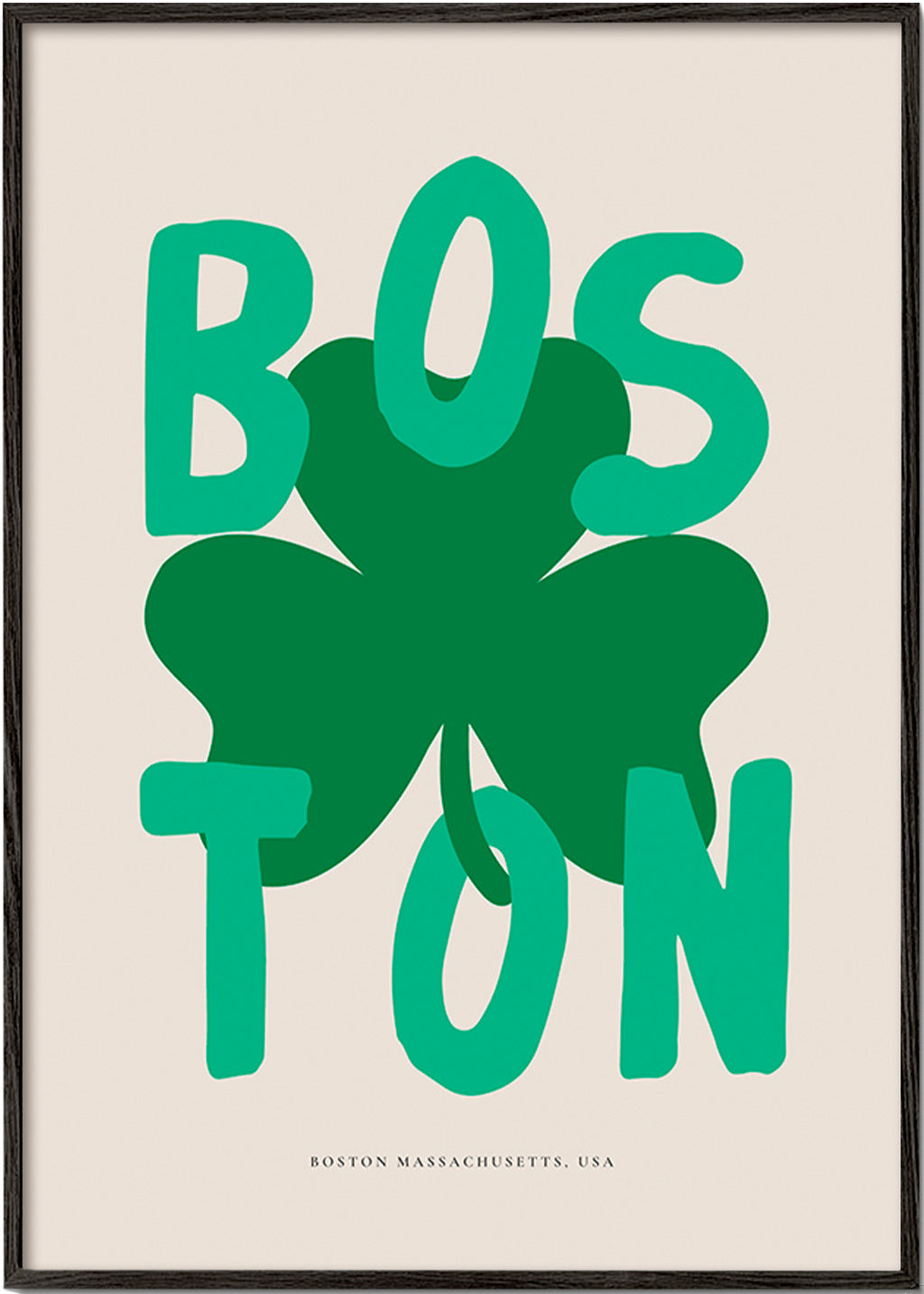 Rejseplakat Boston med kløvergrafik