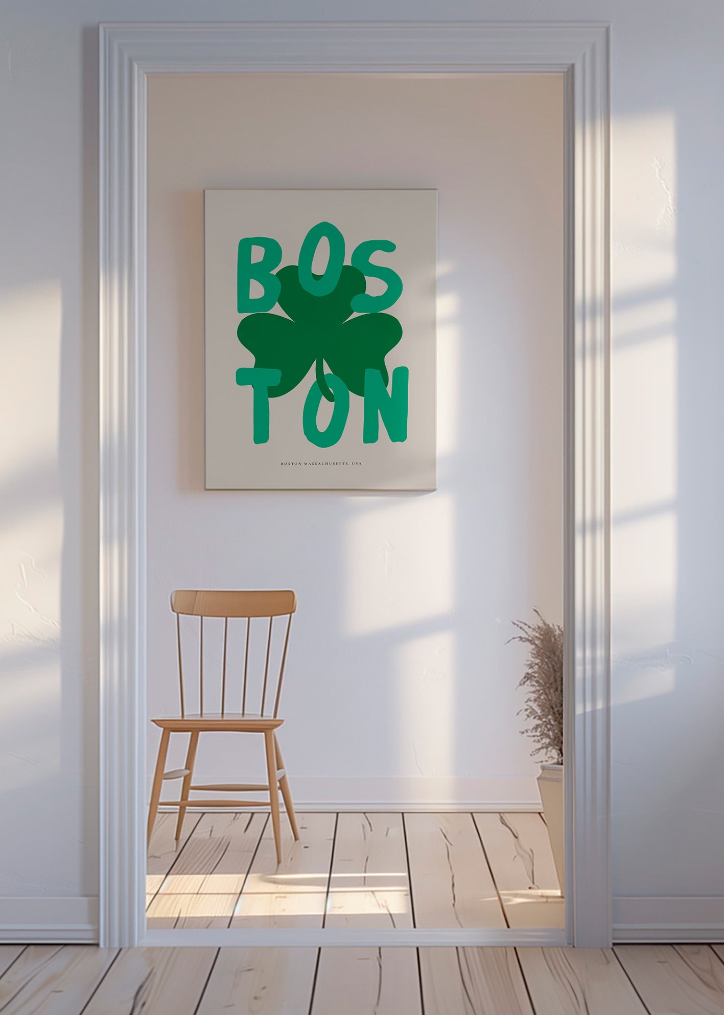 Rejseplakat Boston med kløvergrafik