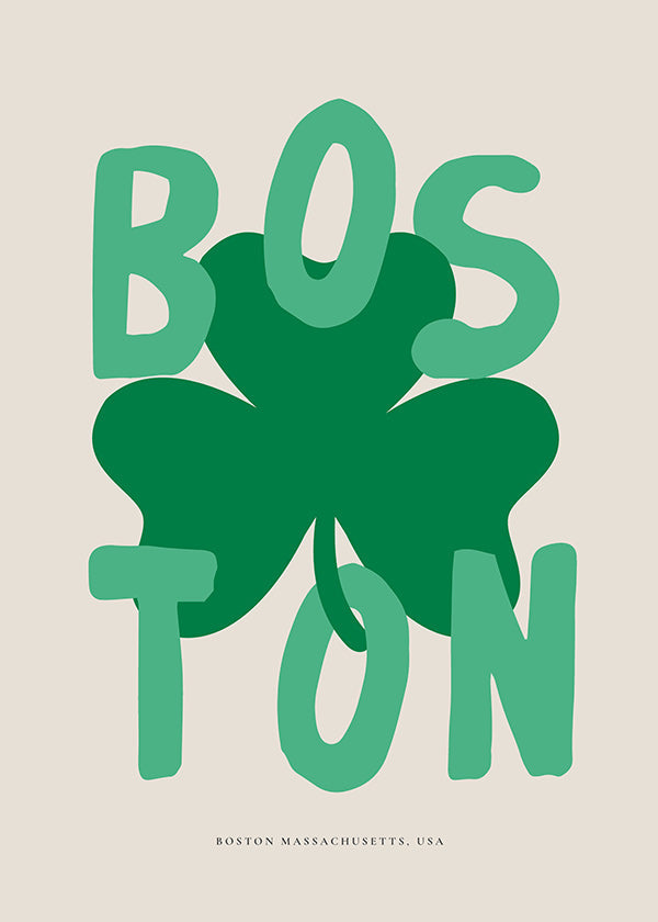 Rejseplakat Boston med kløvergrafik
