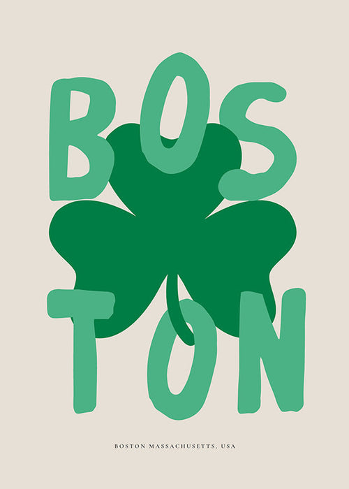 Rejseplakat Boston med kløvergrafik