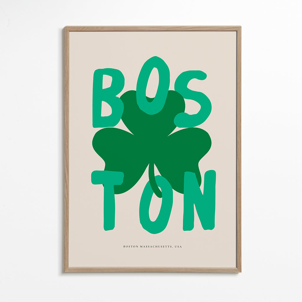 Rejseplakat Boston med kløvergrafik