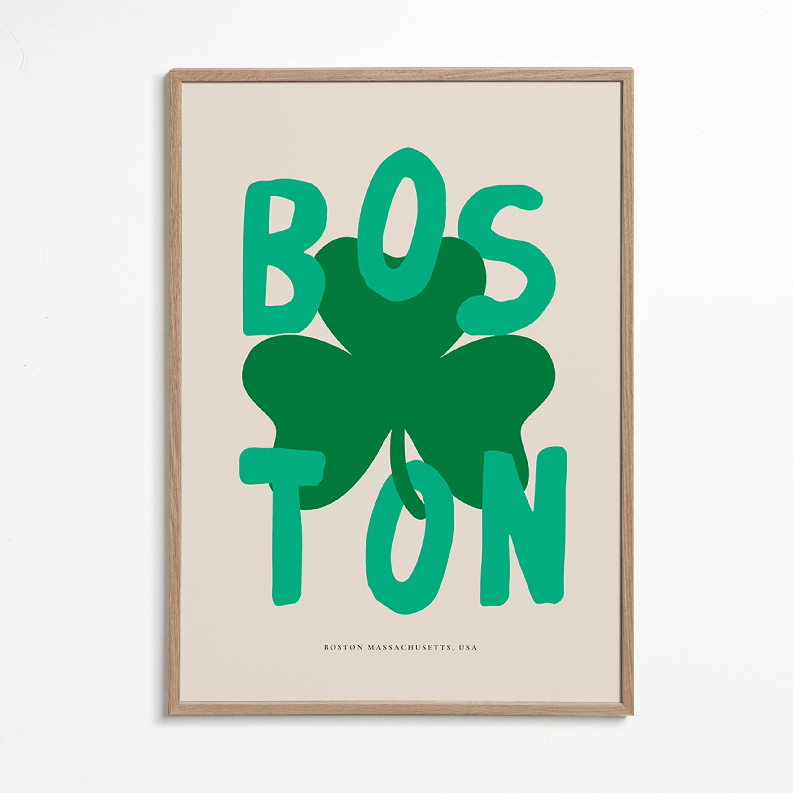 Rejseplakat Boston med kløvergrafik