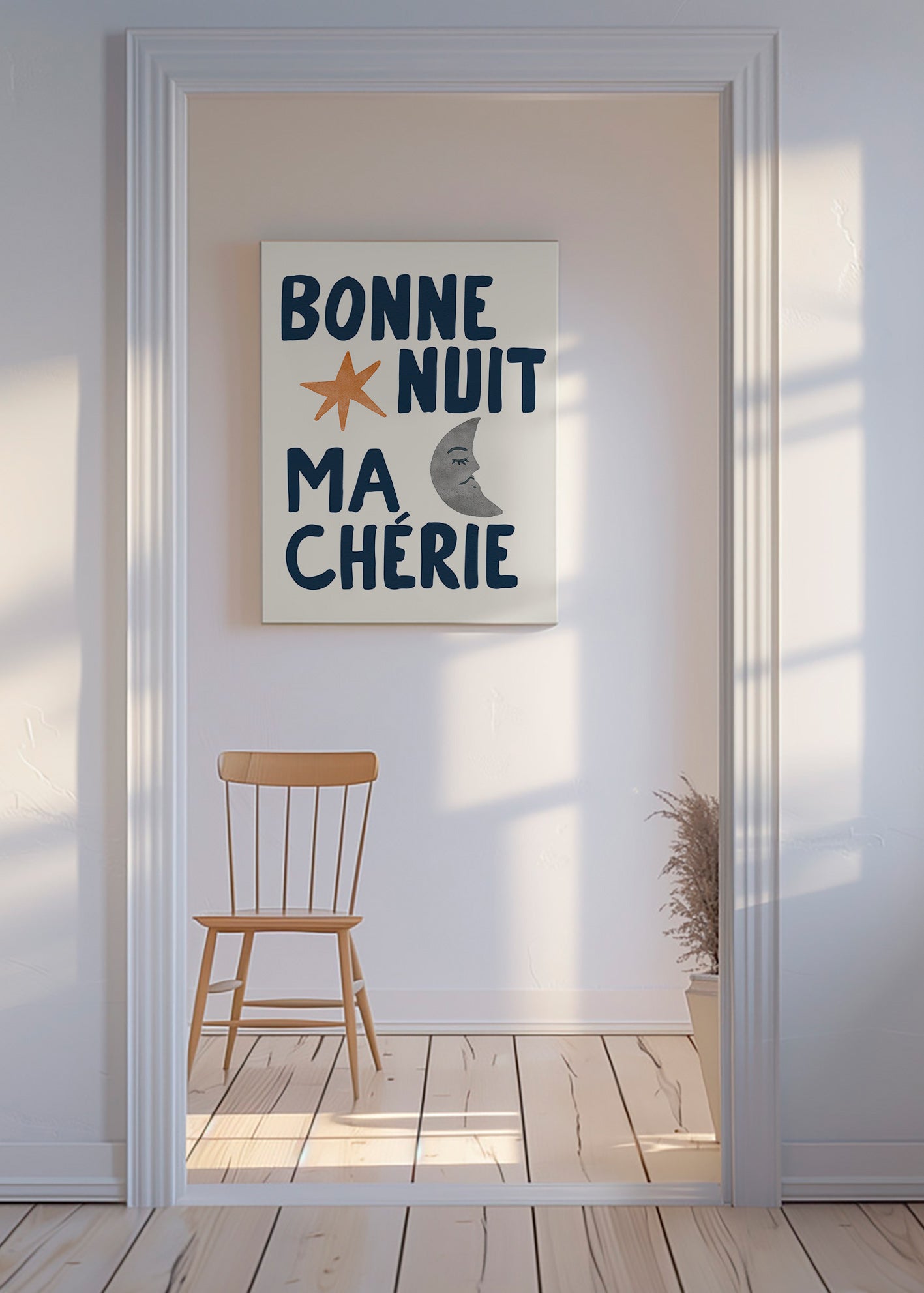 Børneplakat med godnat-tekst og måne