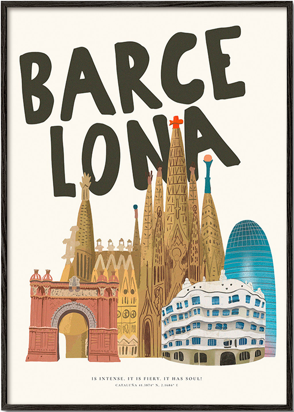 Bykunst Barcelona illustreret skyline
