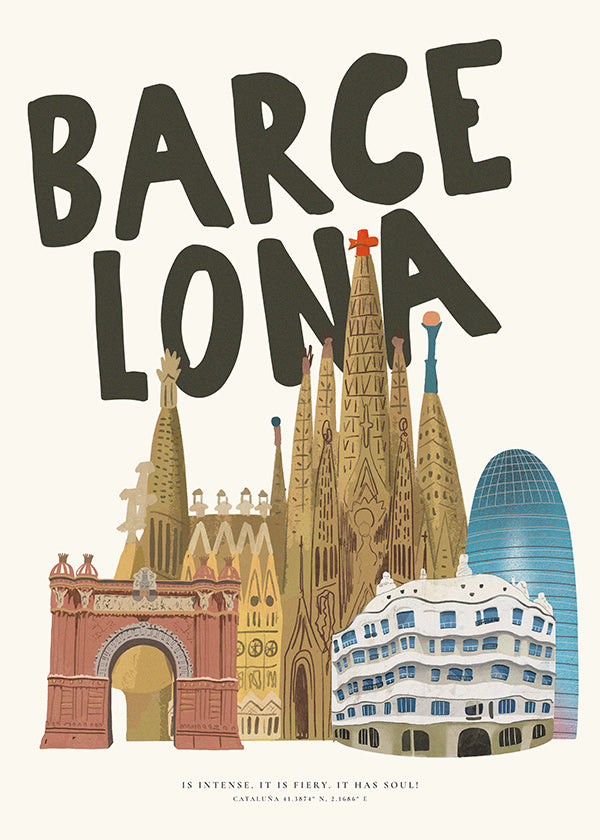 Bykunst Barcelona illustreret skyline