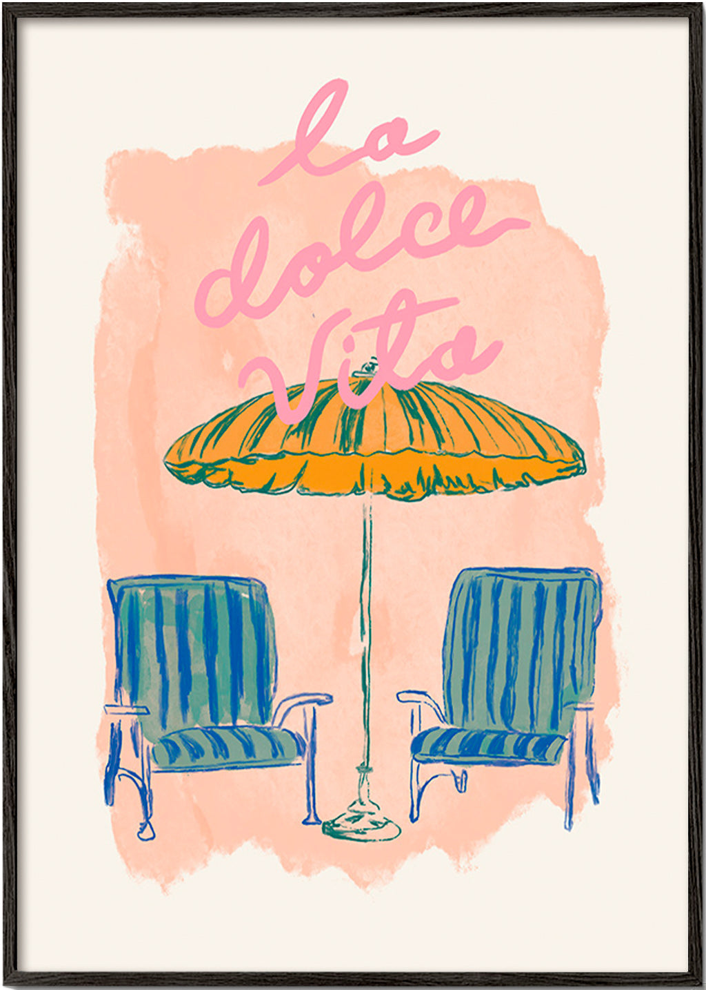 Illustration La Dolce Vita parasol og stole