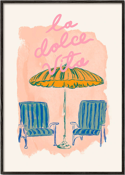 Illustration La Dolce Vita parasol og stole
