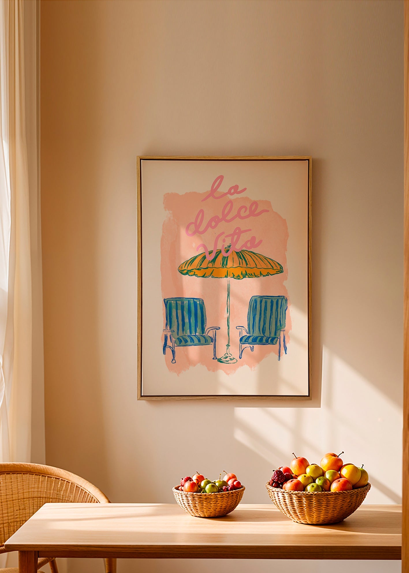 Illustration La Dolce Vita parasol og stole