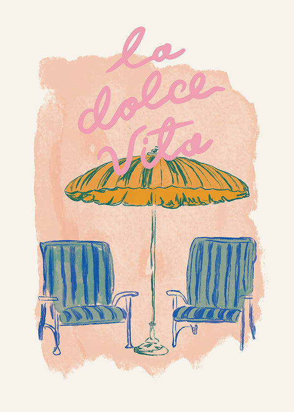 Illustration La Dolce Vita parasol og stole