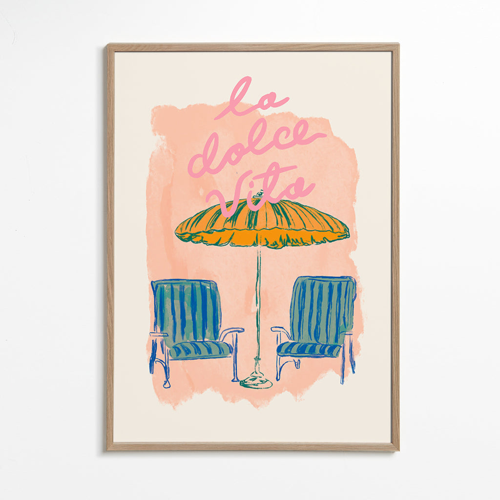 Illustration La Dolce Vita parasol og stole