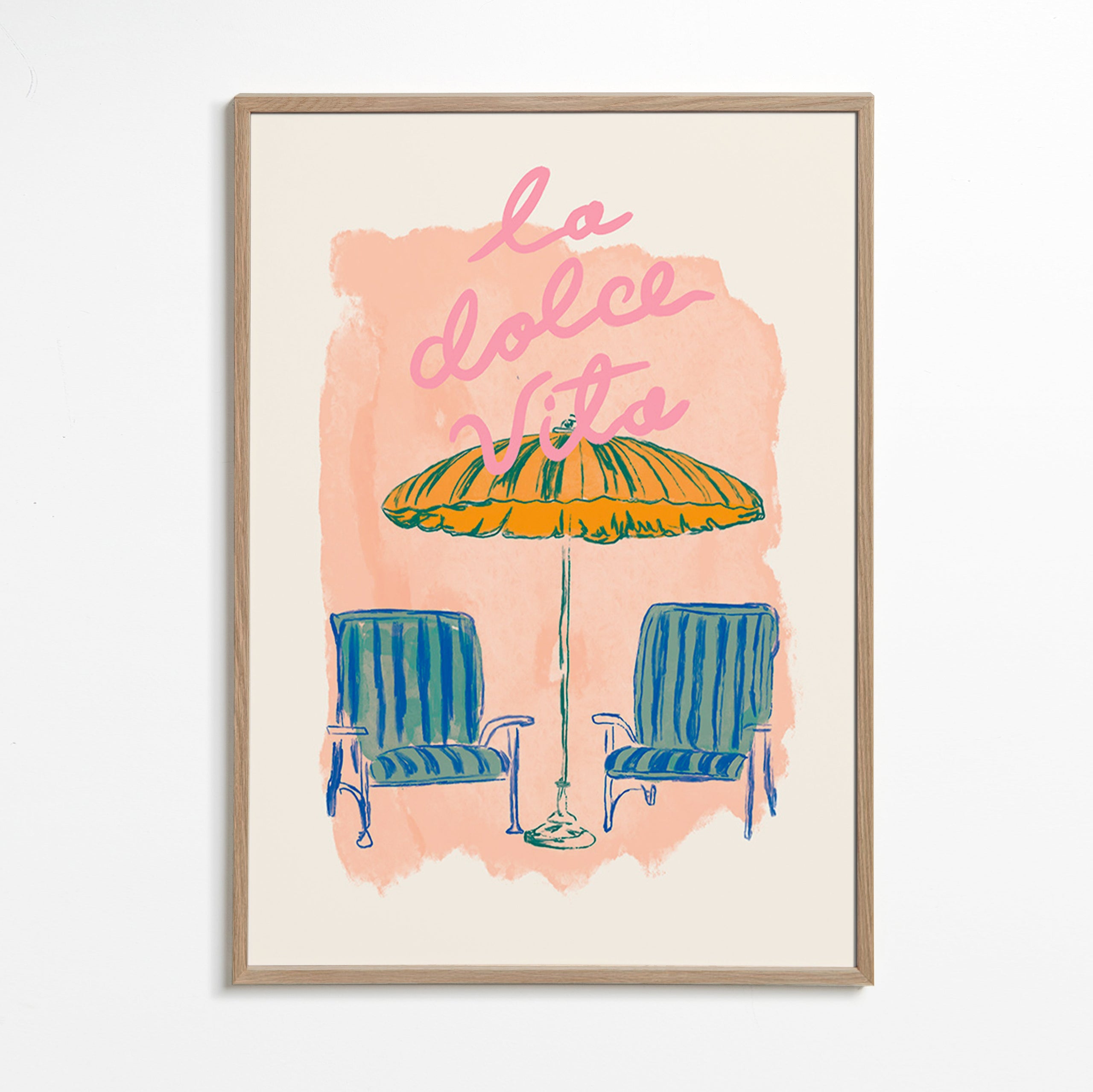Illustration La Dolce Vita parasol og stole