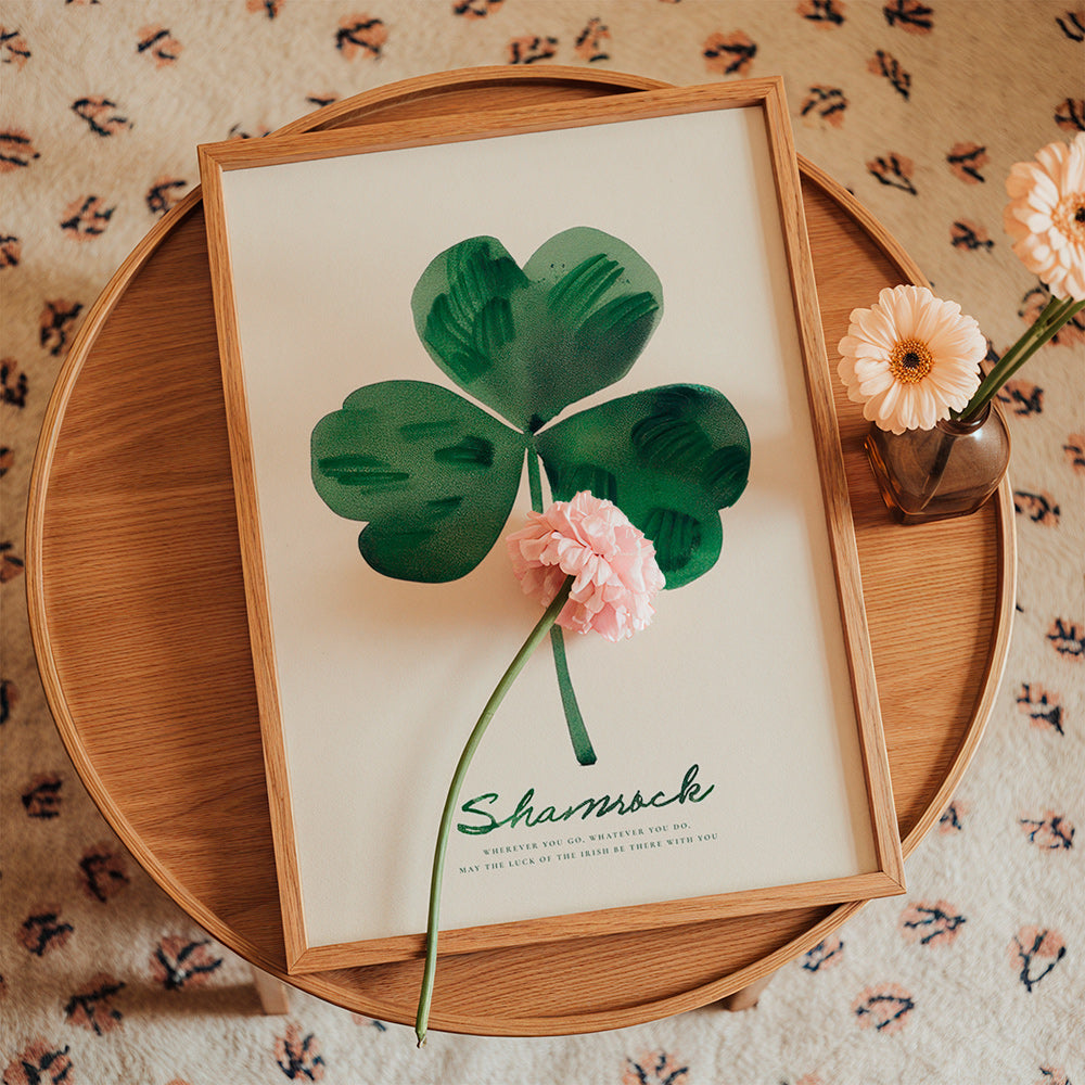 Botanisk plakat Shamrock kløver akvarel
