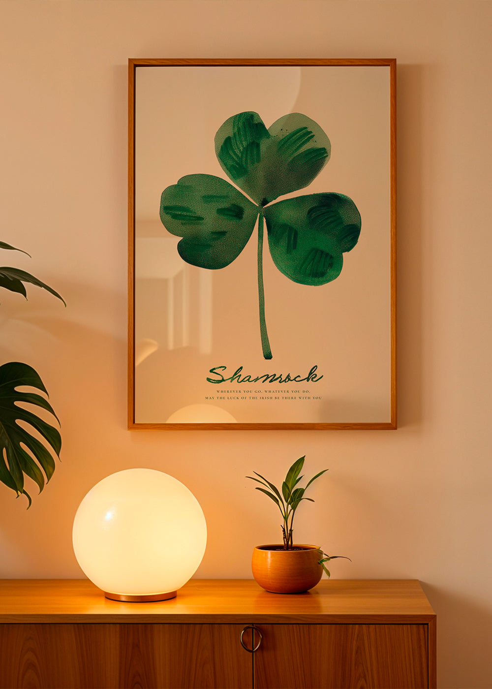 Botanisk plakat Shamrock kløver akvarel