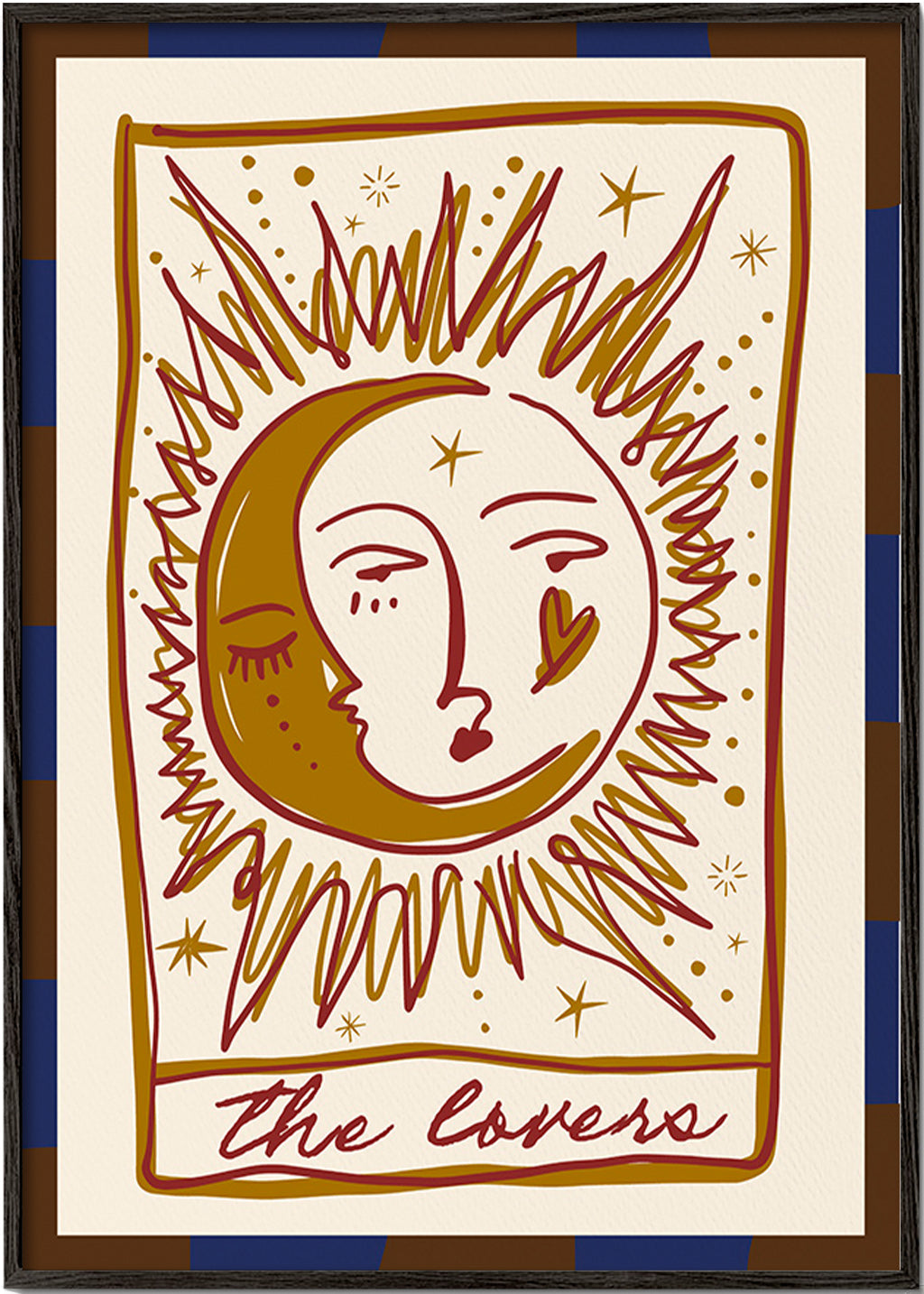 Tarotillustration 'The Lovers' sol og måne