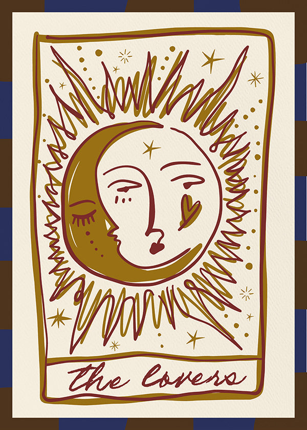 Tarotillustration 'The Lovers' sol og måne