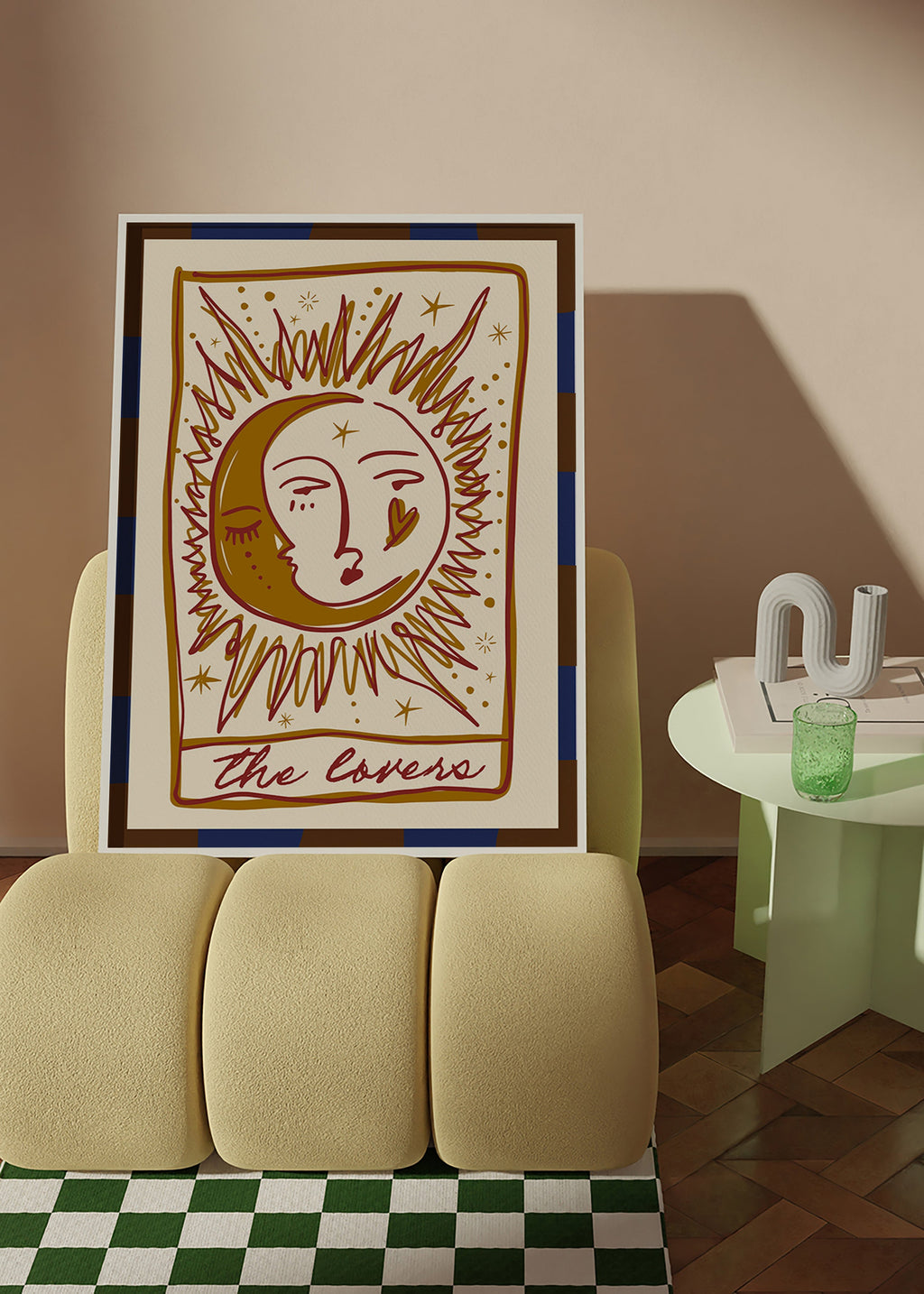 Tarotillustration 'The Lovers' sol og måne