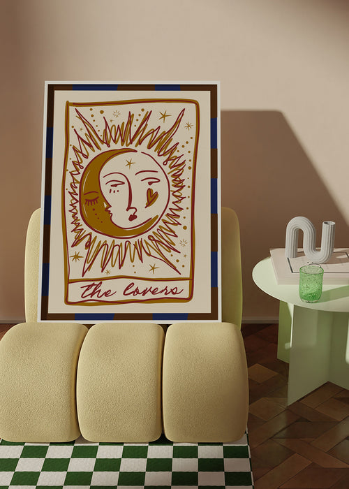 Tarotillustration 'The Lovers' sol og måne