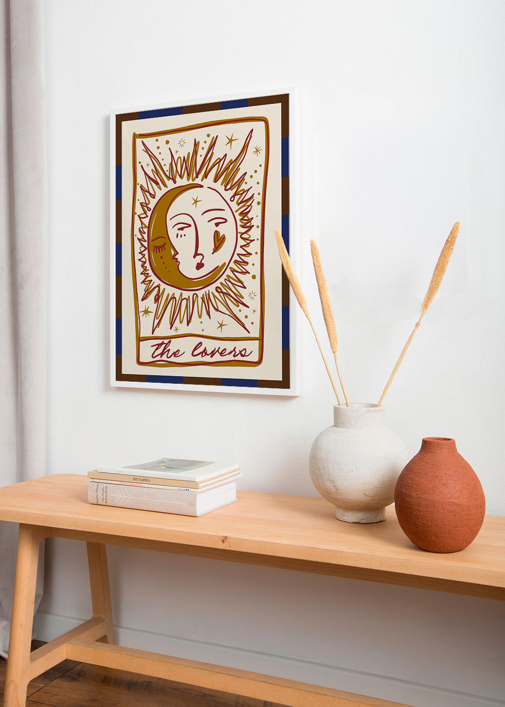 Tarotillustration 'The Lovers' sol og måne