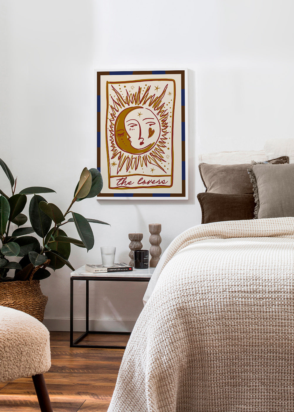 Tarotillustration 'The Lovers' sol og måne