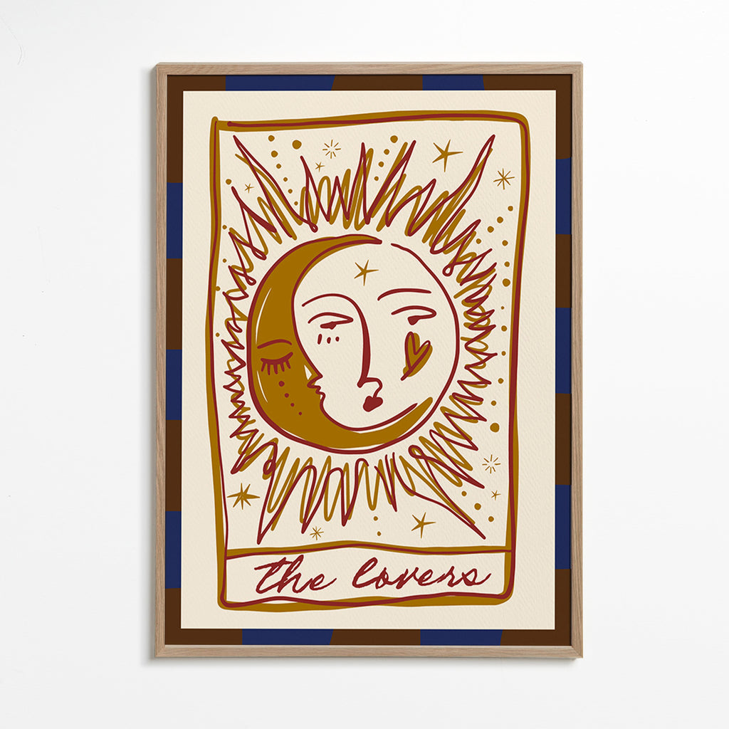 Tarotillustration 'The Lovers' sol og måne