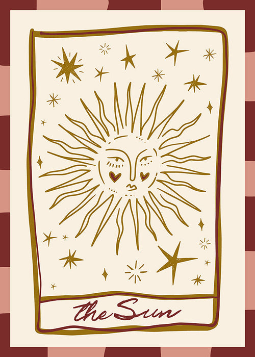 Solillustration i vintage-kortstil