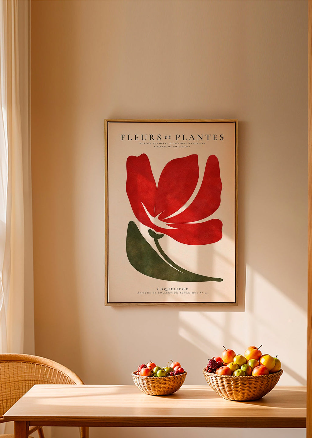 Botanisk plakat med stiliseret rød valmue