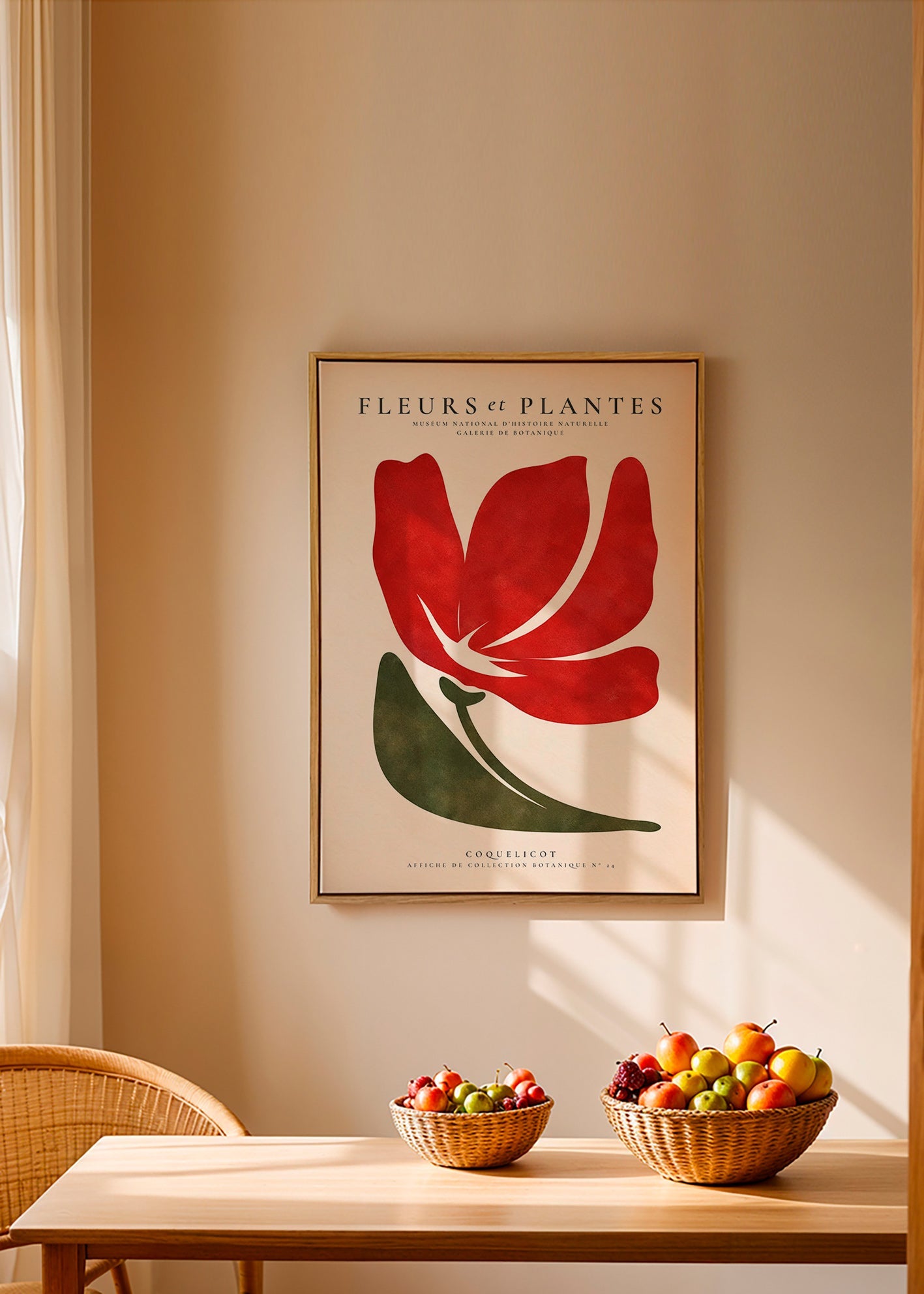 Botanisk plakat med stiliseret rød valmue