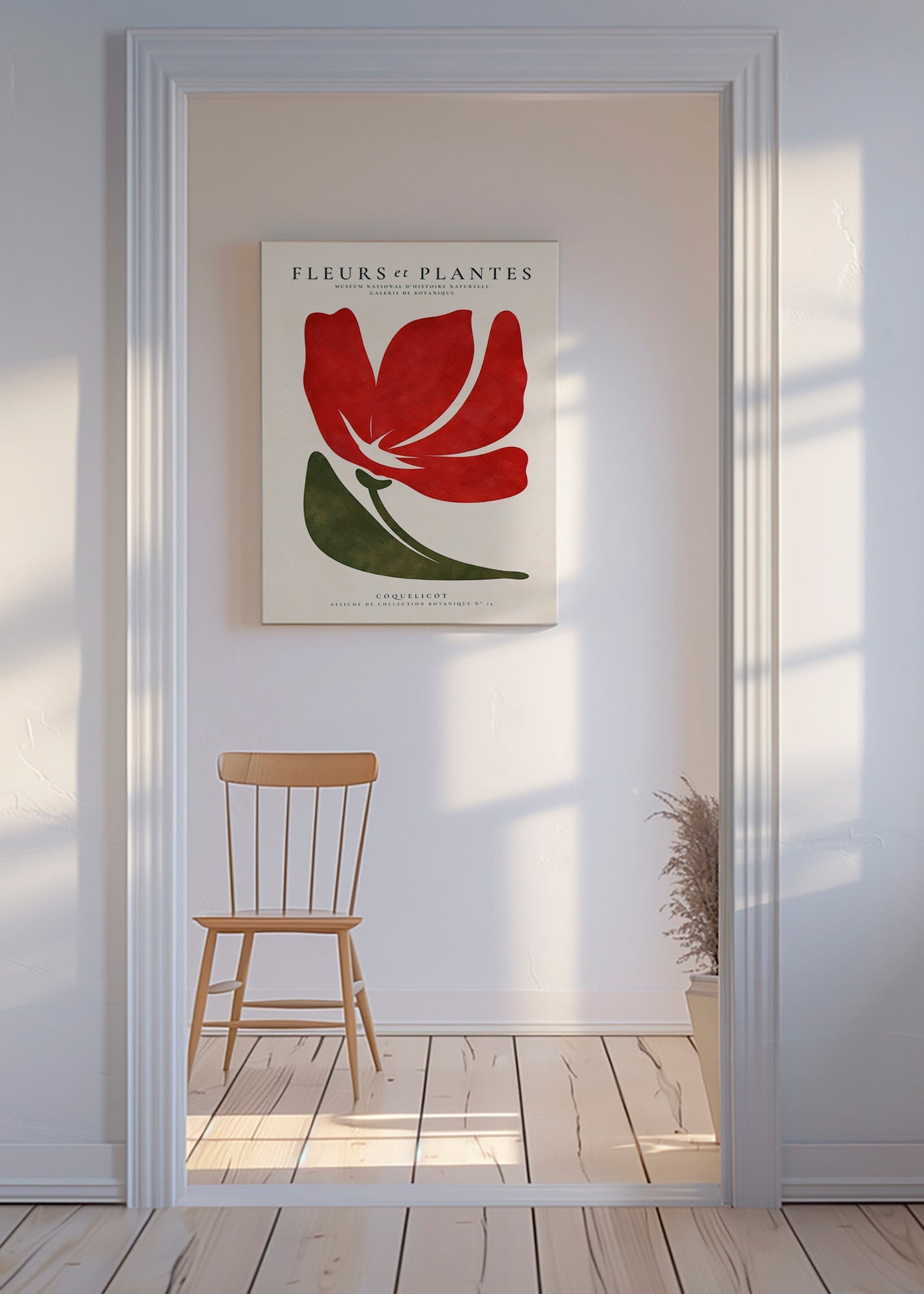 Botanisk plakat med stiliseret rød valmue