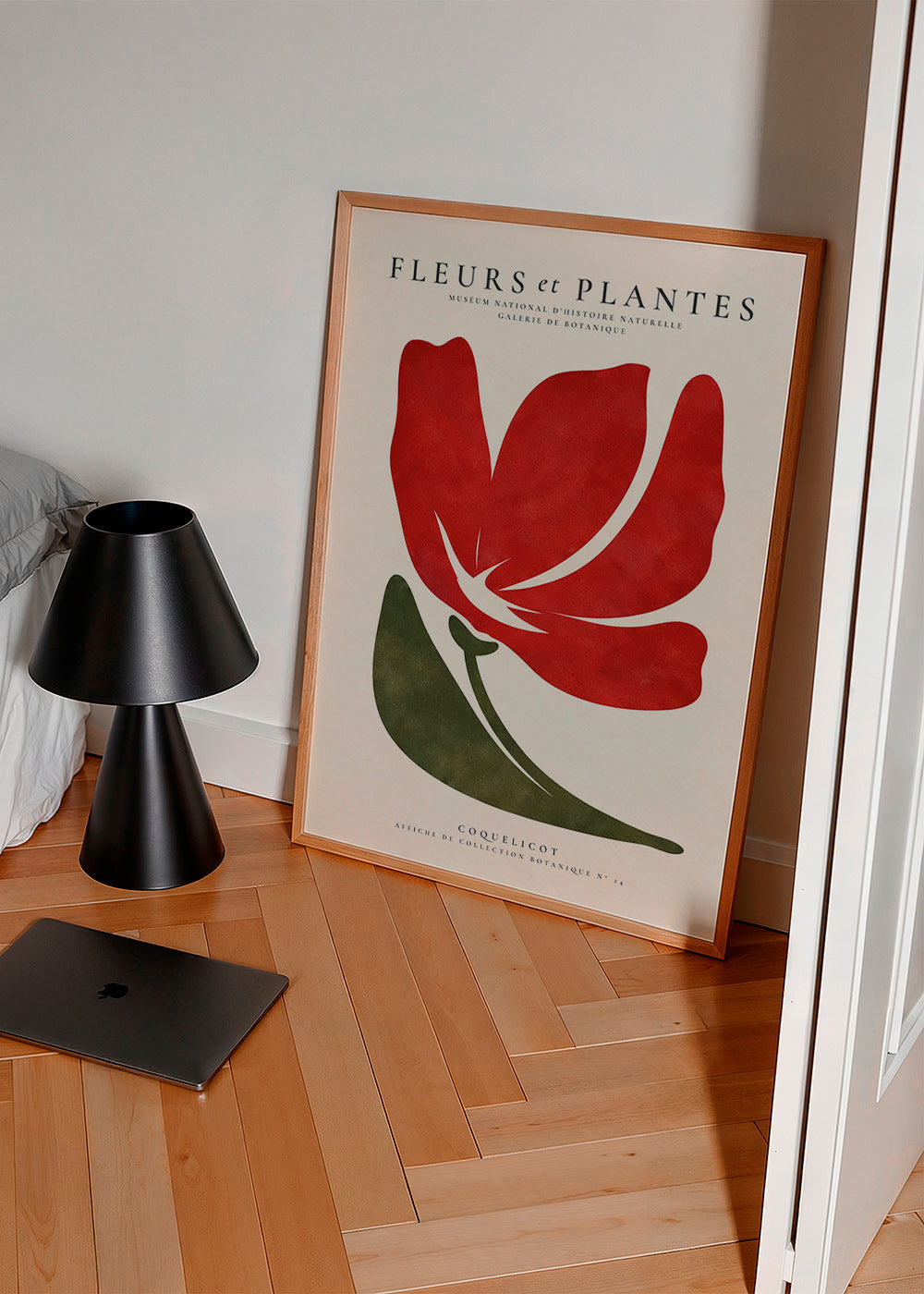 Botanisk plakat med stiliseret rød valmue