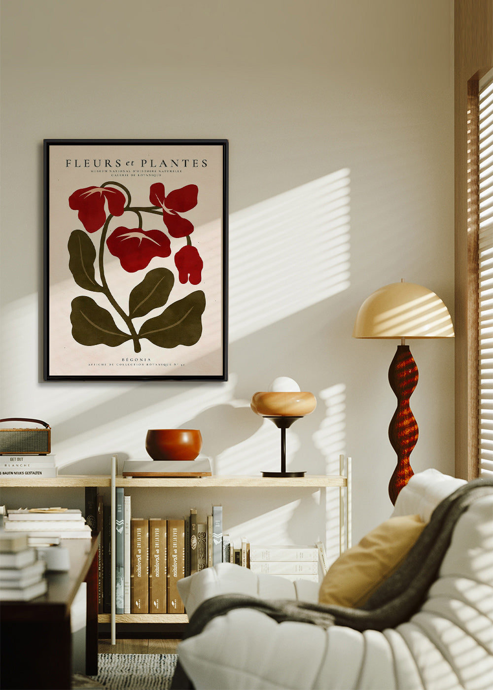 Botanisk plakat: Rød begonia stiliseret
