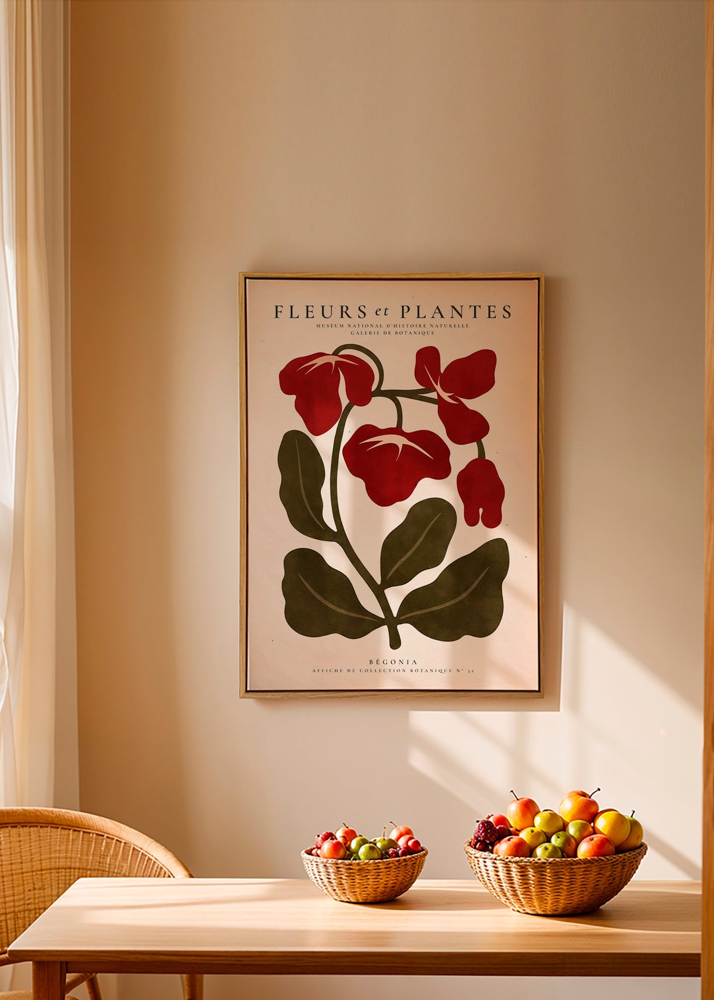 Botanisk plakat: Rød begonia stiliseret