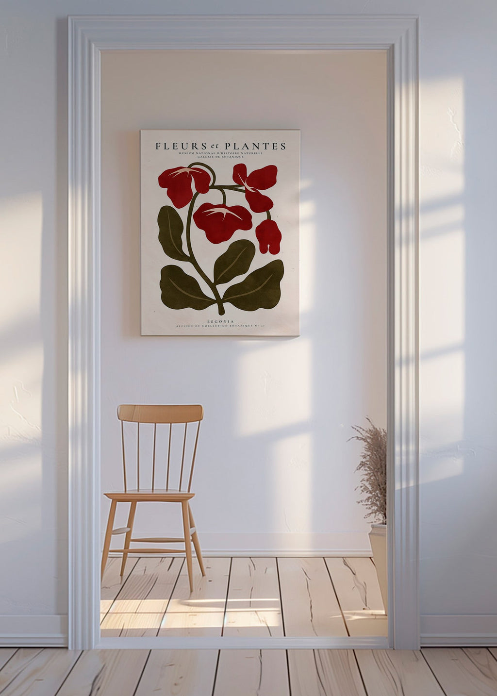Botanisk plakat: Rød begonia stiliseret
