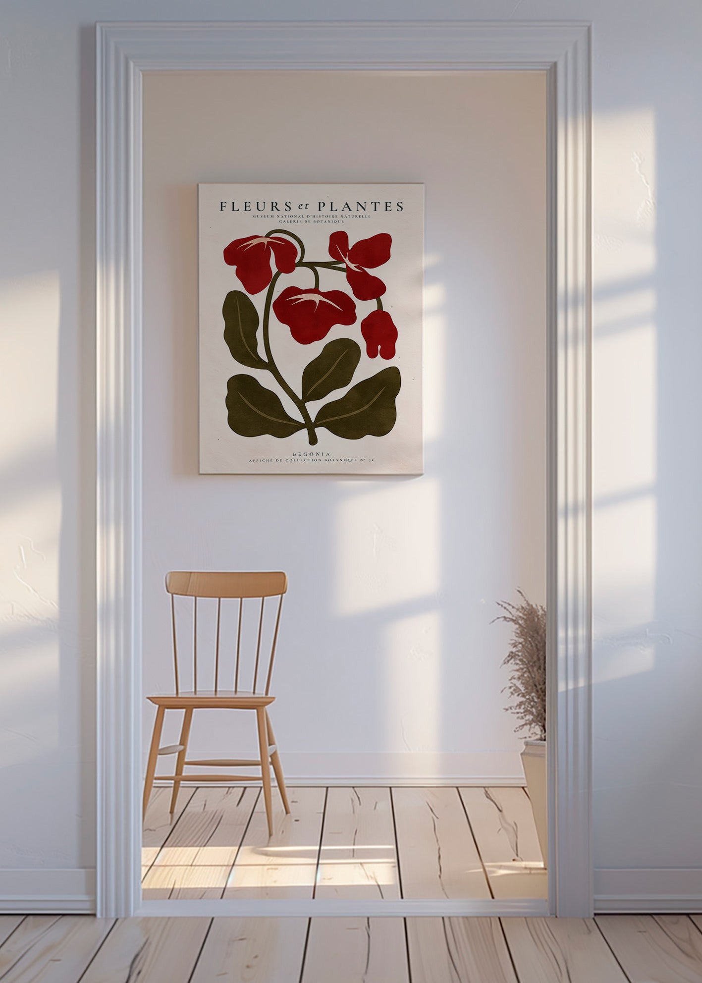 Botanisk plakat: Rød begonia stiliseret