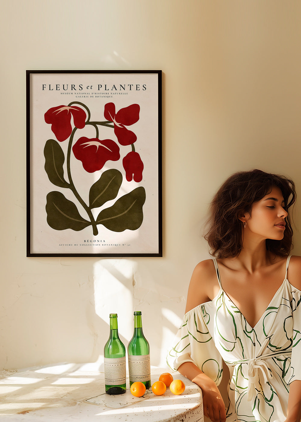 Botanisk plakat: Rød begonia stiliseret