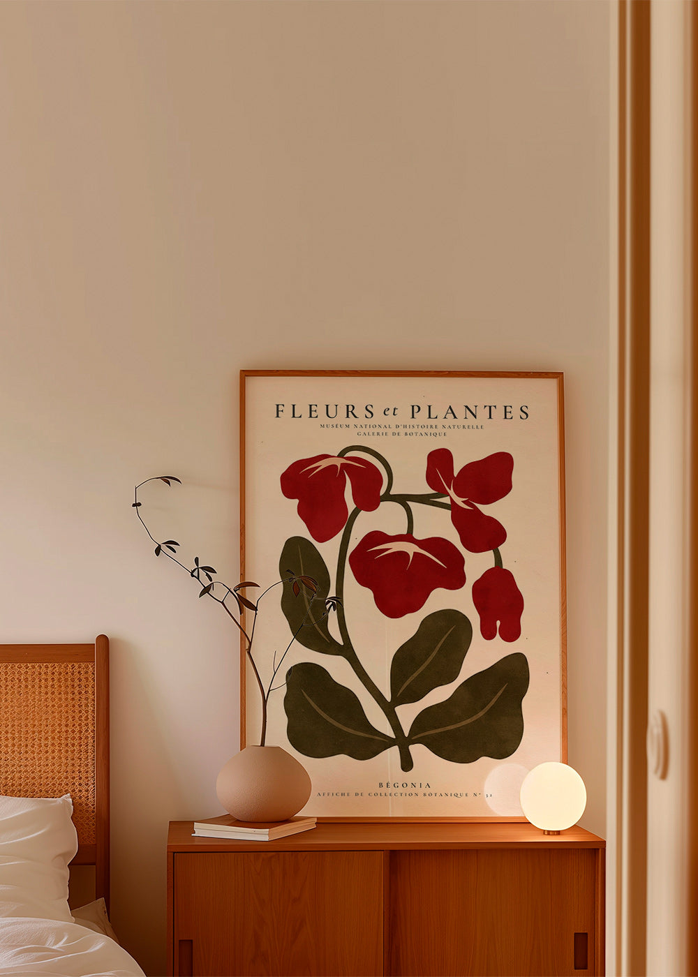 Botanisk plakat: Rød begonia stiliseret