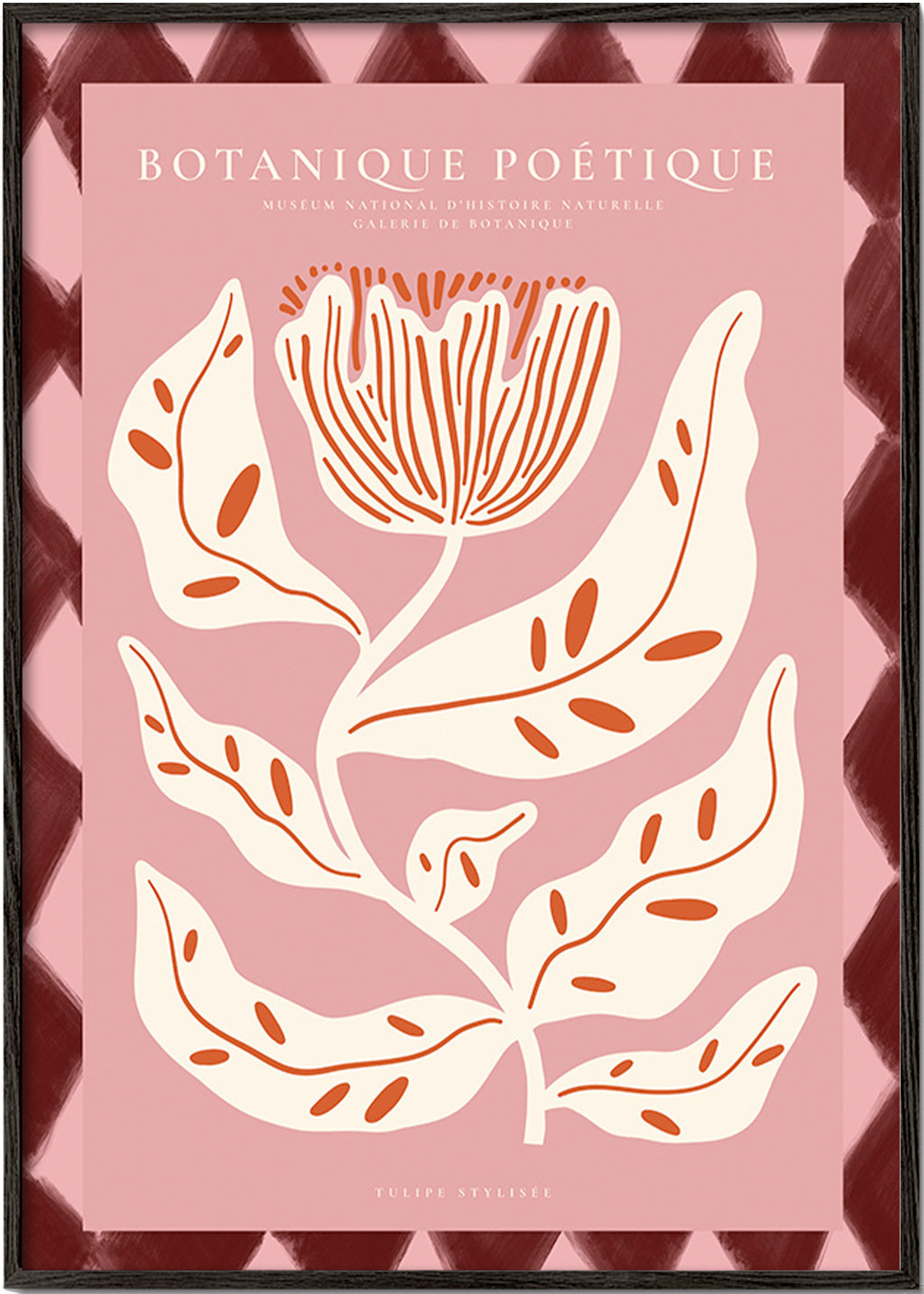 Botanisk plakat med stiliseret rosa blomst