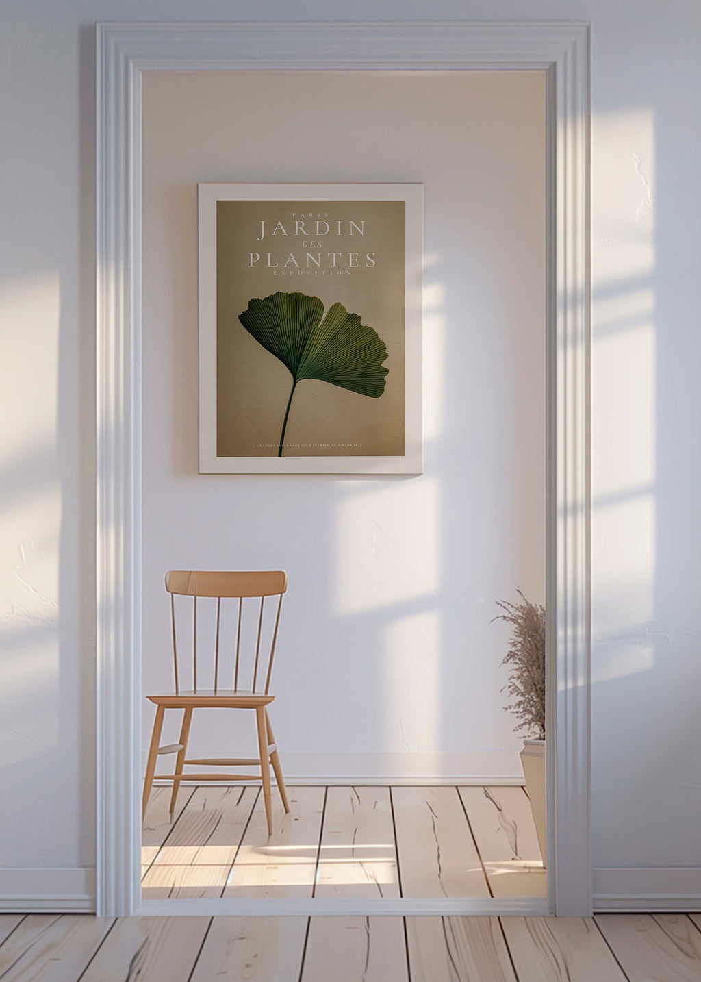 Botanisk plakat med ginkgo-blad og klassisk typografi
