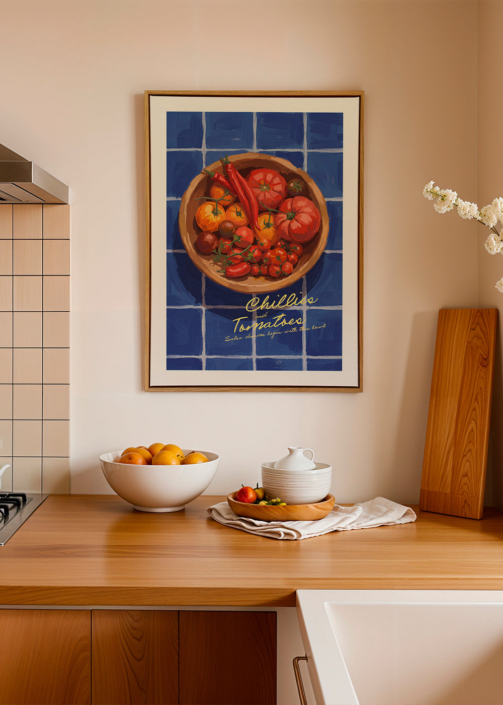 Køkkenkunst med chili og tomater illustration