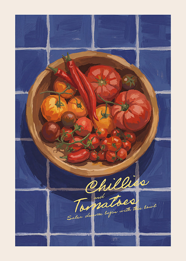 Køkkenkunst med chili og tomater illustration