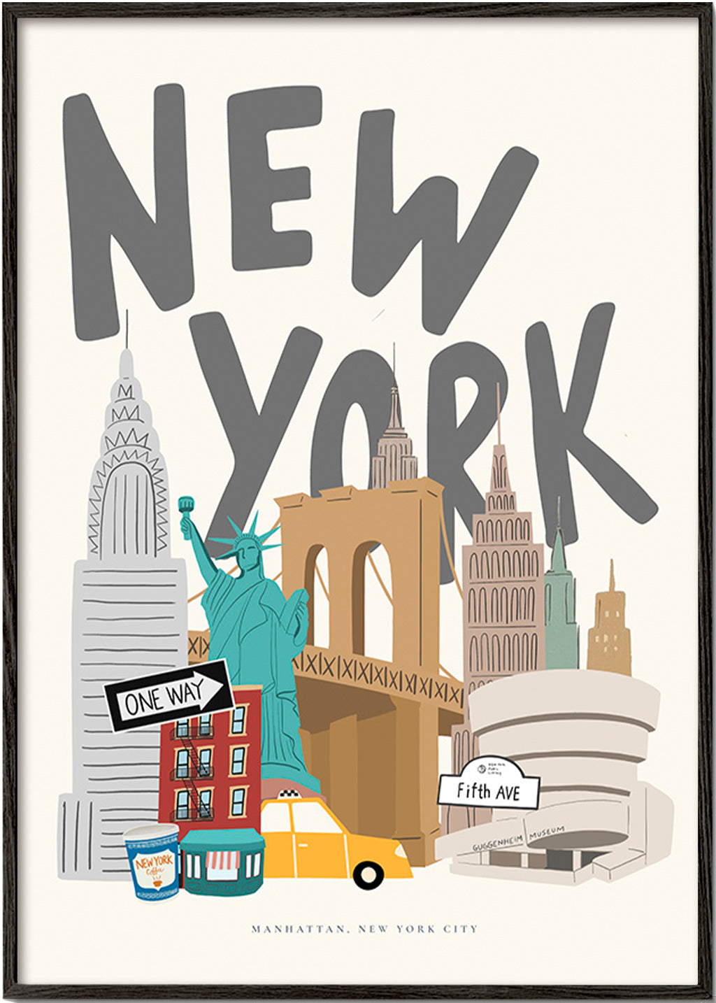 Rejseplakat med New York-ikoner