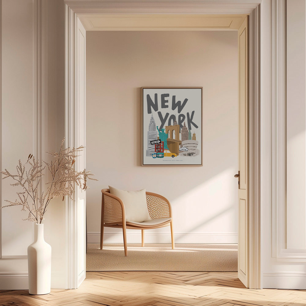 Rejseplakat med New York-ikoner