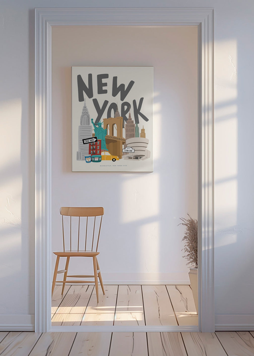 Rejseplakat med New York-ikoner